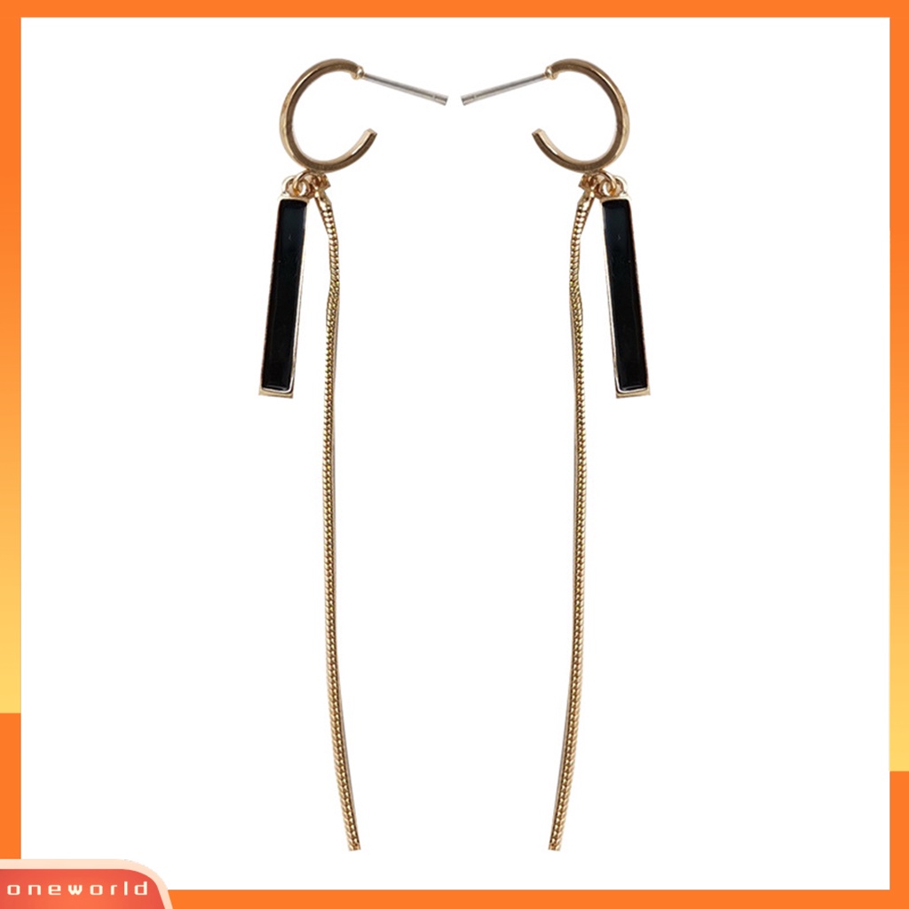 [WOD] 1pasang Wanita Linear Earrings Warna Kontras Indah Tepi Halus Klasik Panjang Rumbai Leaverback Earrings Anting Perjamuan