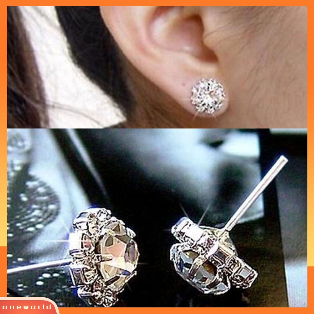 [WOD] 1pasang Wanita Gadis Fashion Elegan Berlian Imitasi Mengkilap Ear Stud Earrings Jewelry