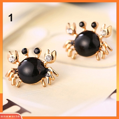 [WOD] Wanita Kehidupan Laut Kepiting Berlian Imitasi Ear Studs Golden Alloy Earrings Fashion Jewelry
