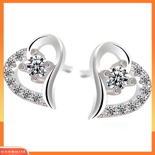 [WOD] Wanita Zirkon Hati925 Sterling Silver Disepuh Telinga Studs Earrings Perhiasan Hadiah