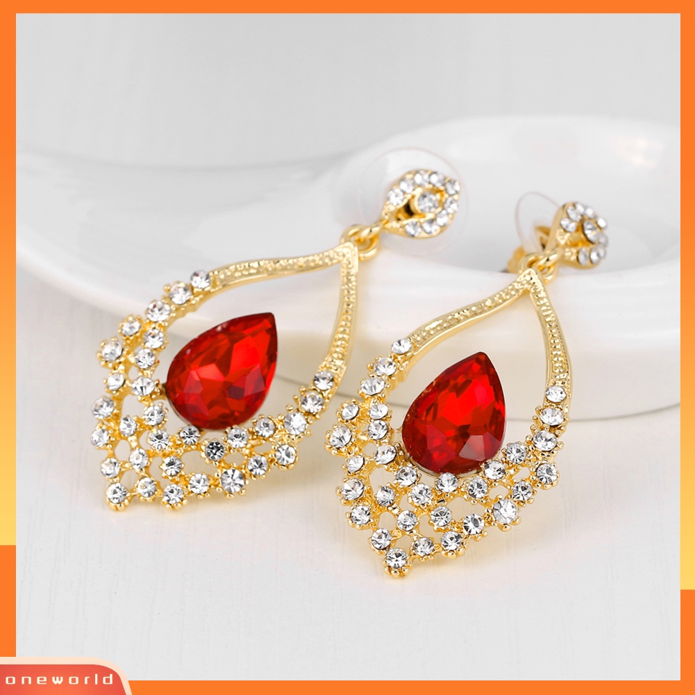 [WOD] Lady Elegan Berlian Imitasi Berongga Tetesan Air Drop Cocktail Ear Studs Earrings