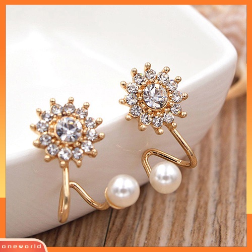 [WOD] Wanita Manis Mutiara Imitasi Berlian Imitasi Snowflake Ear Stud Earrings Perhiasan Charm