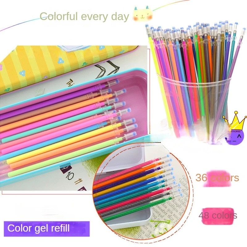 12pcs/set Flash Graffiti Gel Pen/ 0.8mm Glitter Fluorescent Watercolor Replaceable Refills/ Pena Lukisan Tulisan Seni DIY