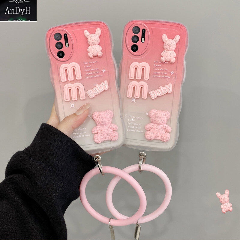 Desain Baru Untuk OPPO A16 A16S A54S Case 3D Lucu Bear+ Gelang Warna Solid Fashion Premium Gradien Lembut Casing Ponsel Silikon Shockproof Casing Pelindung Penutup Belakang