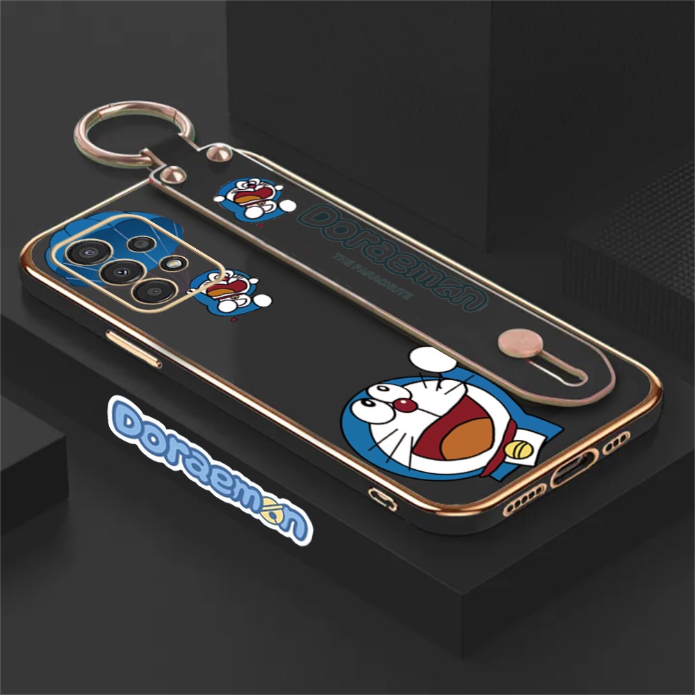 Soft Case Samsung A24 A14 A13 A04e A04S A03 A03S A23 A02S A10S A10 A12 A20S A52 A52S A50 A50S Kartun Doraemon Lucu Stand Lipat Holder Mewah Plating Sarung Karet