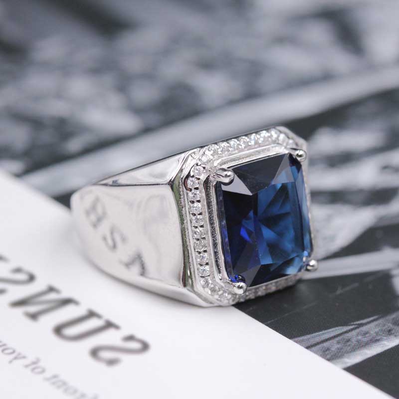 Safir Berlian Kristal Perak Baja Titanium Pria Punk Fashion Perhiasan Pesta Punk Hip Hop Jari Rings