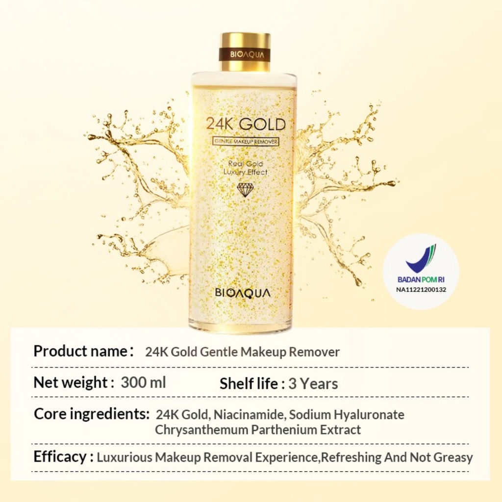 BIOAQUA 24K Gold Gentle Makeup Remover 300ml -AMAZE KOSMETIK