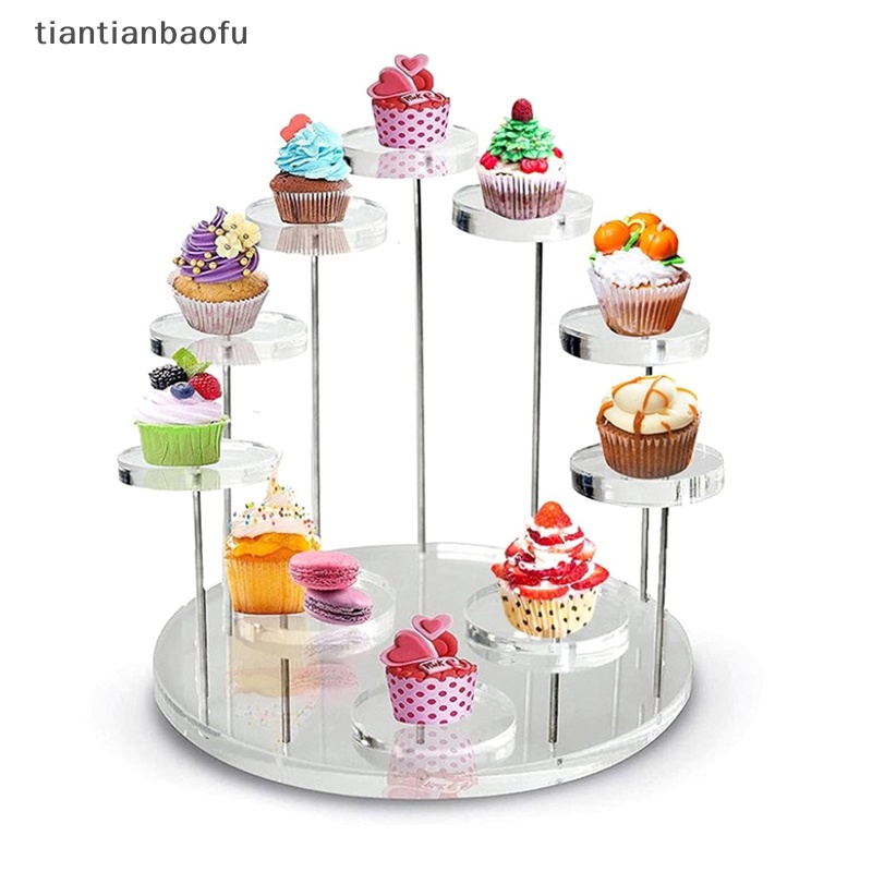 [tiantianbaofu] Multi-layer Bulat Cupcake Stand Akrilik Display Stand Perhiasan Kue Dessert Rak Butik