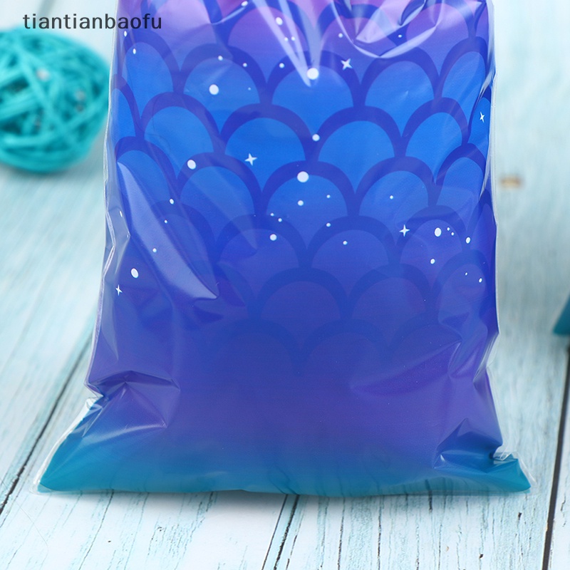 [tiantianbaofu] 50 Pcs Mermaid Pesta Hadiah Tas Permen Biskuit Packing Bag Mermaid Tail Traktir Tas Butik