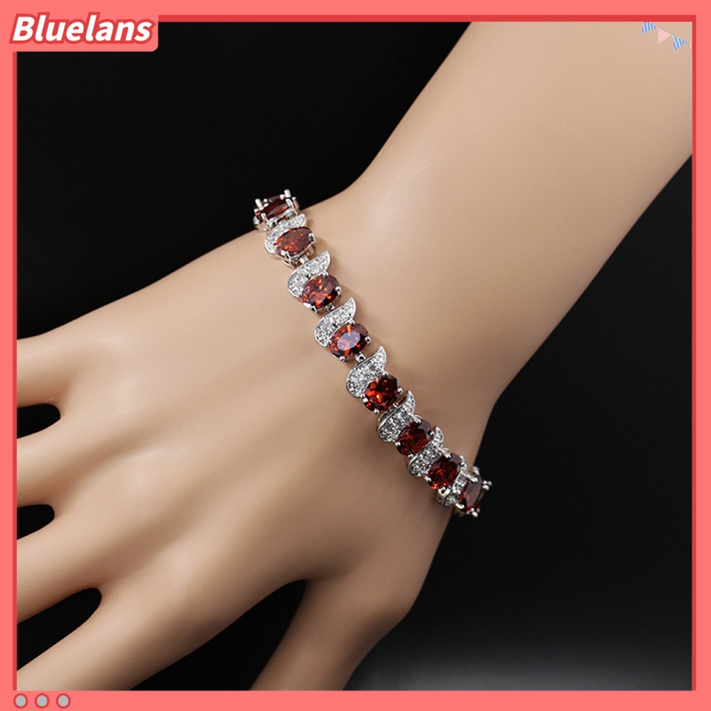 [BLS] Wanita Gelang Daun Pesona Elegan Klasik Adjustable Berlian Imitasi Biru Tertanam Ladies Bracelet Fashion Jewelry