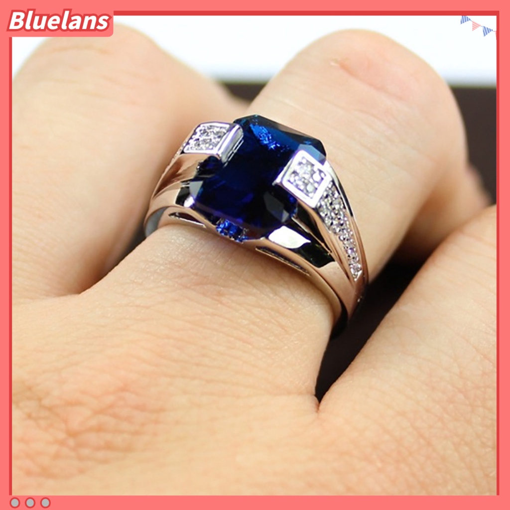 [BLS] Wanita Cincin Tidak Luntur Semua Pertandingan Indah Pakaian Sehari-Hari Bertatahkan Zirkon Biru Permata Imitasi Mengkilap Tinggi Lady Ring Fashion Perhiasan