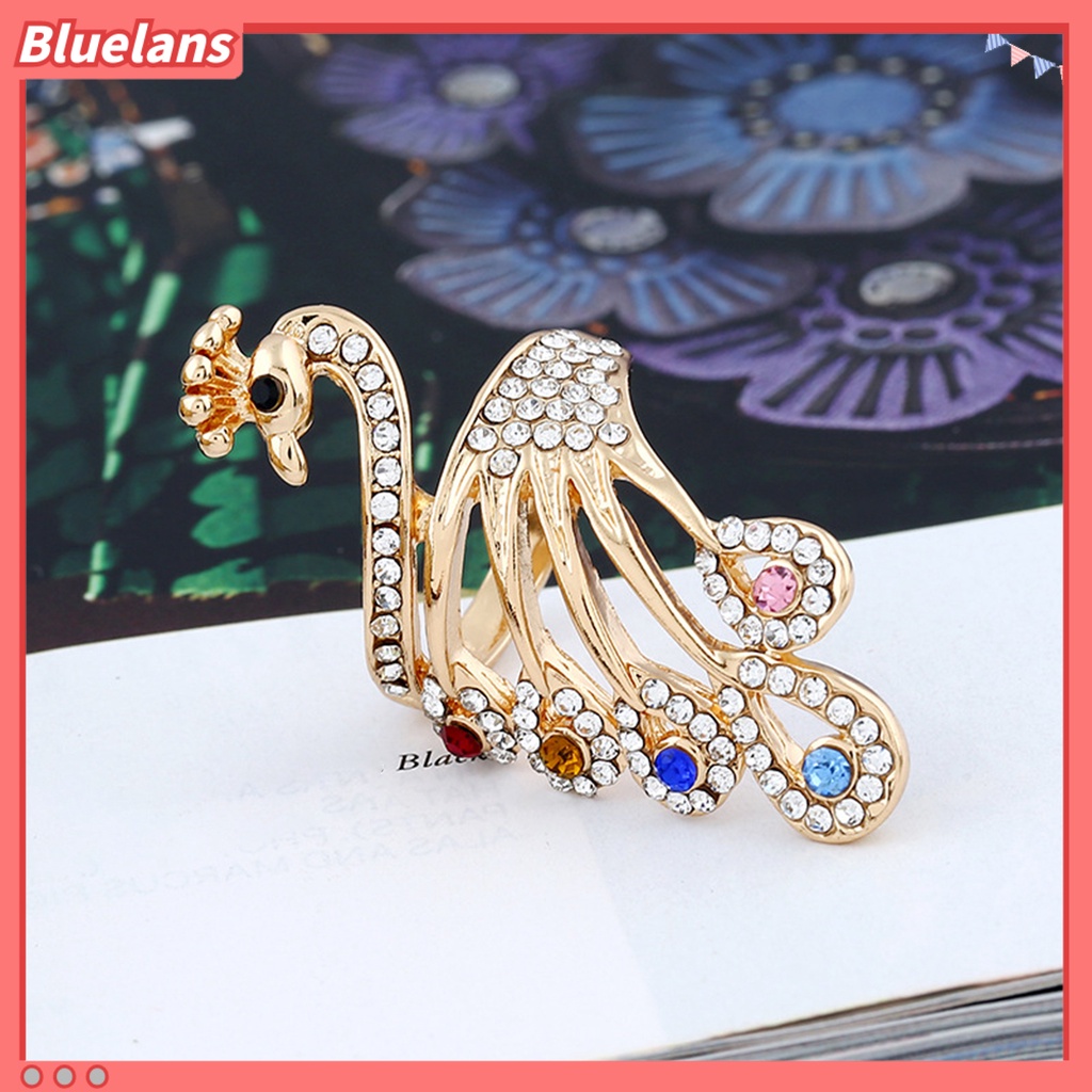 [BLS] Knuckle Ring Shiny Rhinestone Peacock Charming Wanita Gadis Elegan Hewan Jari Cincin Perhiasan Aksesoris