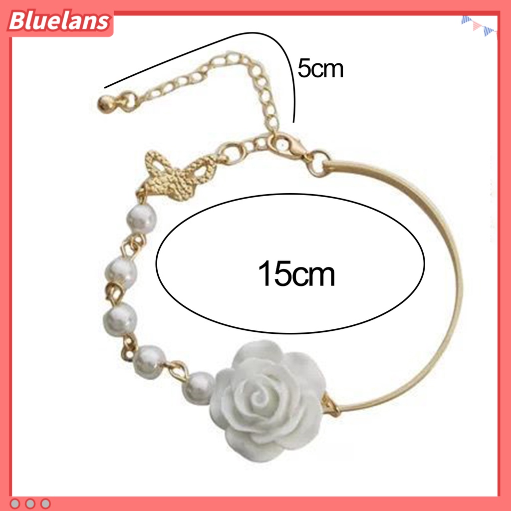 [BLS] Wanita Gelang Bunga Mawar Pesona Electroplating Tidak Luntur Busur Ornamen Mutiara Imitasi Dekorasi Adjustable Temperamen Perancis Niche Bermutu Tinggi Bangle Perhiasan Pesta