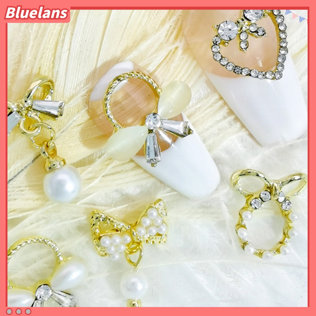 [BLM] 10pcs Ornamen Kuku Efek Visual Mengkilap Tahan Luntur Warna Cerah Tahan Karat Aplikasi Lebar Hias Alloy DIY Gaya Bow-knot Metal 3D Hiasan Kuku Untuk Salon Kuku