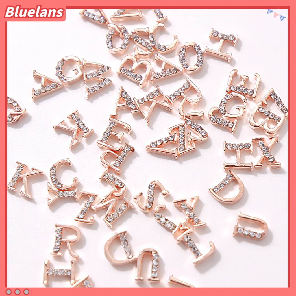 [BLM] 10pcs Alfabet Nail Art Tiga Dimensi Bersinar Melubangi DIY Alloy Nail Golden 26alpabet Huruf Berlian Imitasi Untuk Salon Kuku