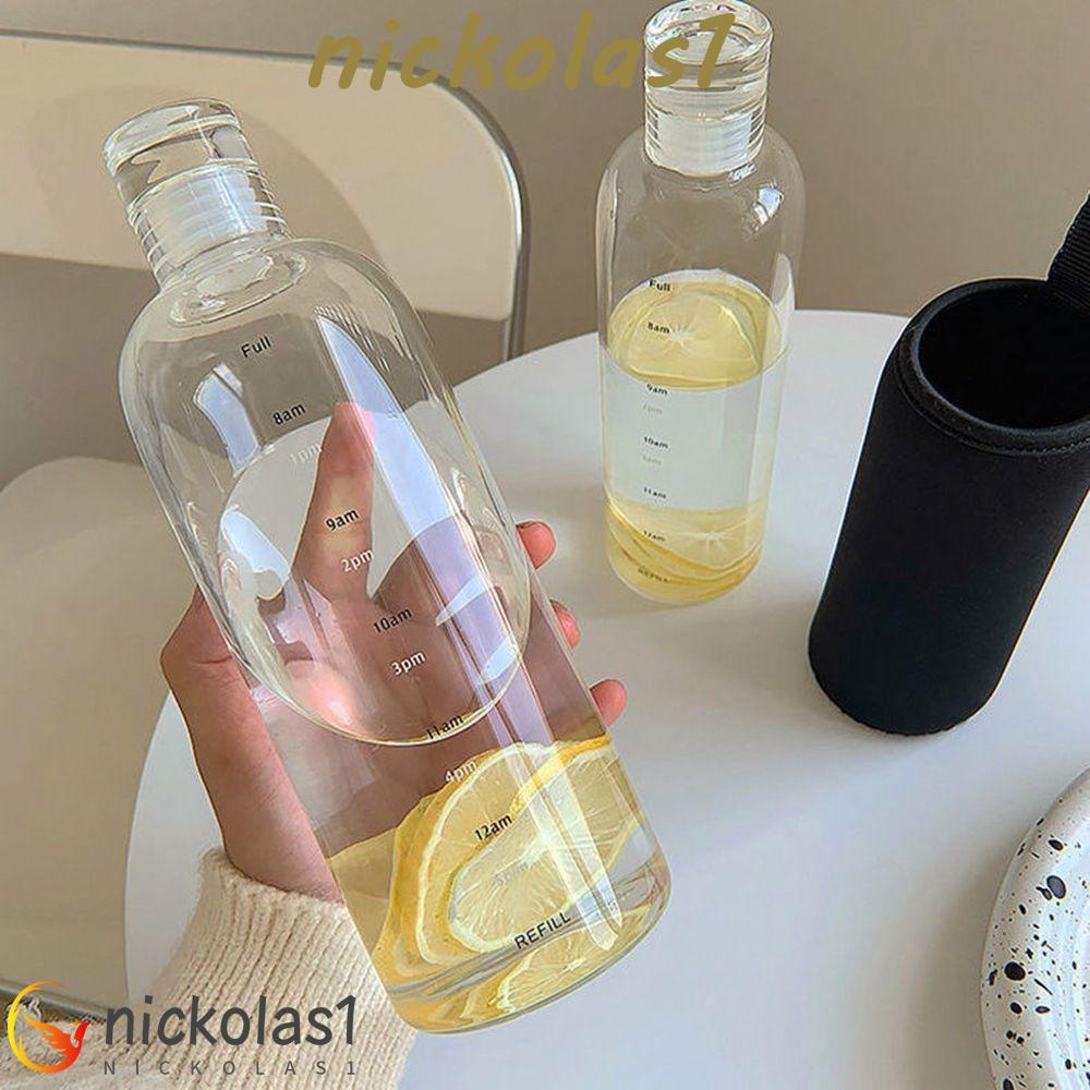 Nickolas1 Botol Air Minum 500/700ML Food Grade PP Transparan Tahan Lama Untuk Sekolah Travel Dengan Penanda Waktu Cangkir Minum