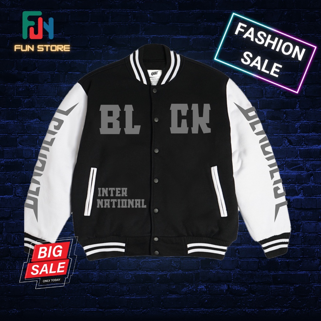 Jaket Varsity Blacklist Internasional PH 2023 Pria Wanita Hitam Putih Jaket Sablon Big Size XXXL XXX