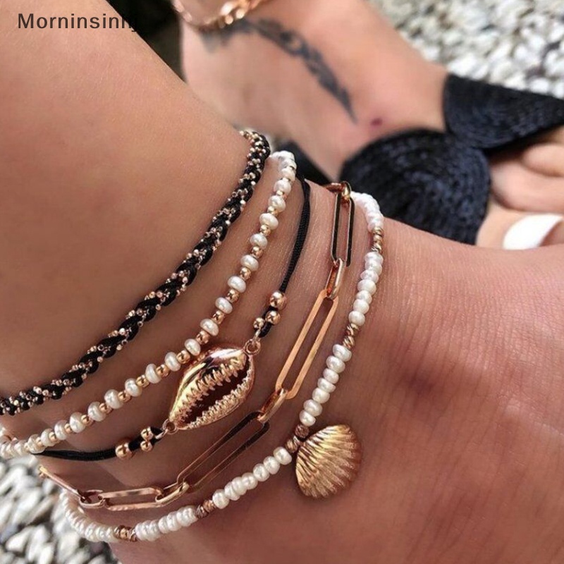 Mornin 5pcs Gelang Kaki Lapis Boho Untuk Wanita Gelang Kaki Gelang Shell Beads Anklets Untuk Musim Panas Pantai Fashion Perhiasan id