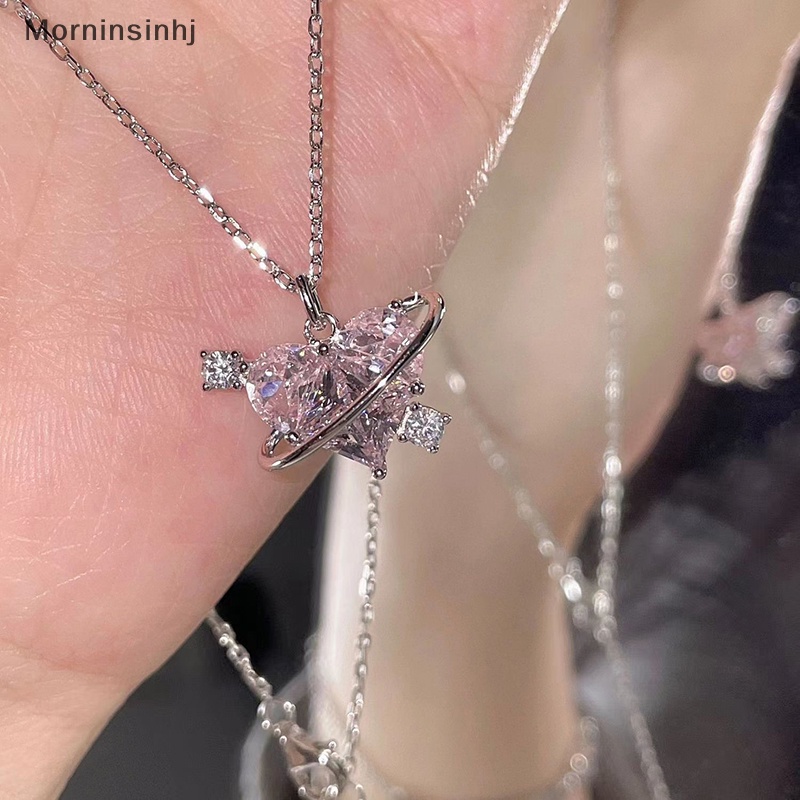 Mornin Fashion Planet Merah Muda Hati Zirkon Kalung Wanita Pesona Aesthetic Klavikula Rantai Kalung Pesta Ulang Tahun Perhiasan Hadiah id