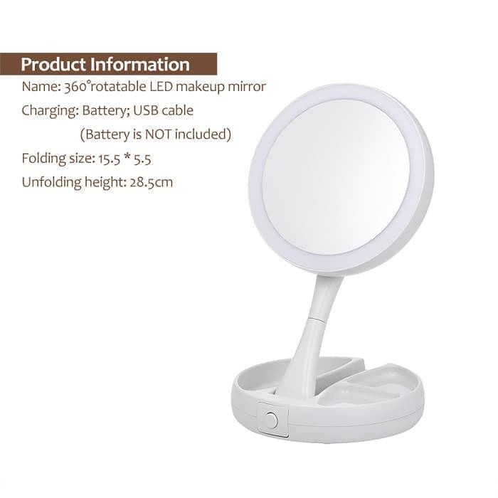 Cermin Makeup Lampu LED Pembesar Rias Dua sisi Kosmetik Mirror LED Lipat