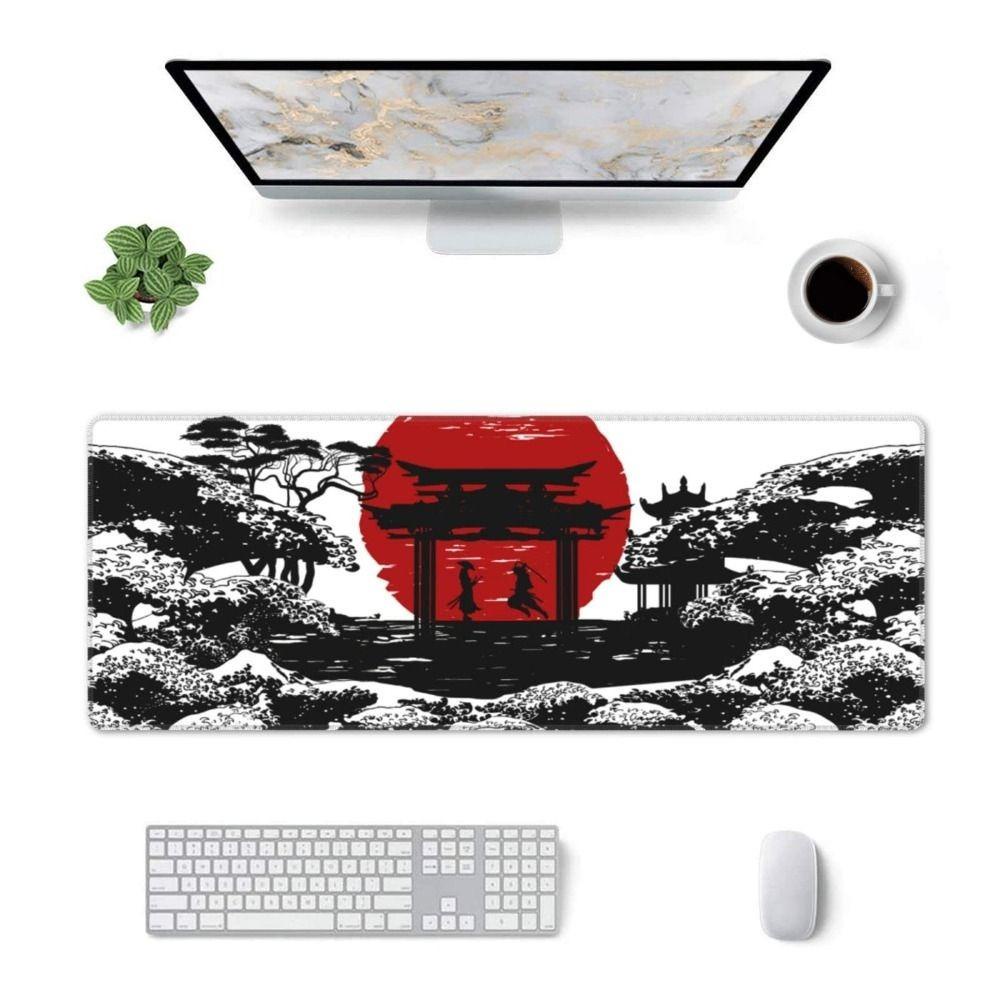 Mouse Pad Populer Jahitan Tepi Alas Meja Gaming Samurai Non-Slip