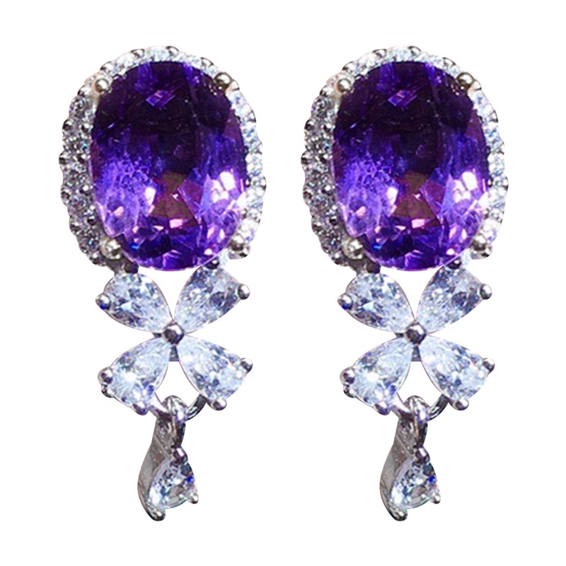 Menawan Ungu Cubic Zirconia Menjuntai Anting Wanita Romantis Fashion Aksesoris Telinga Perempuan Untuk Pesta Mewah Hadiah Ulang Tahun Perhiasan