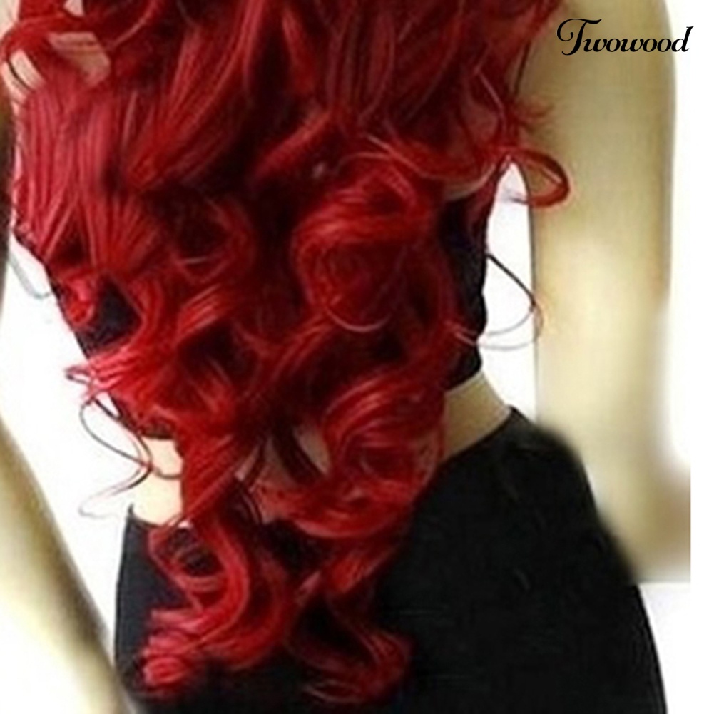 Twowood Fashion Wanita Panjang Keriting Anggur Merah Wig Cosplay Pesta Sopak Rambut Ekstensi