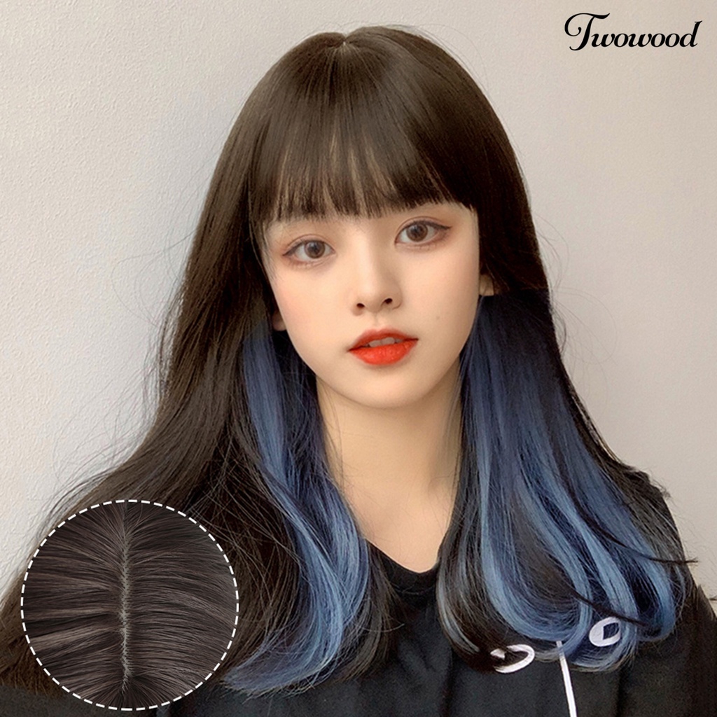 Twowood Wig Panjang Gantung Pewarna Telinga Invisible Net Serat Suhu Tinggi Wanita Wig Halus Lurus Untuk Perempuan