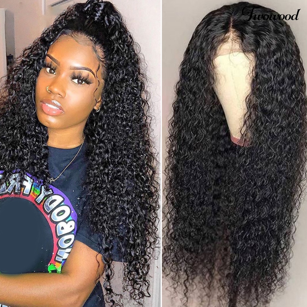 Twowood Curly Wig Mudah Dipakai Lembut Berbulu Trendi Sehat Alat Makeup Suhu Tinggi Sutra Afrika Keriting Rambut Wanita Wig Untuk Pesta