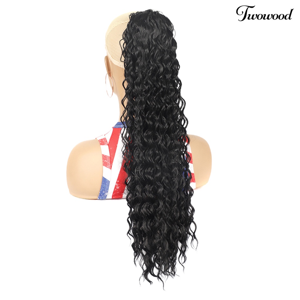 Twowood Ladies Wig Halus Lembut Berbulu Mudah Dipakai Menebal Rambut Styling Anti-slip Serut Jaring Panjang Keriting Ponytail Wig Salon Supply