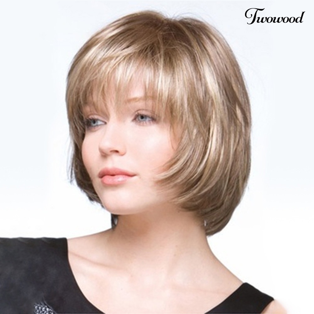 Twowood Wanita Fashion Blonde Serat Suhu Tinggi Pendek Lurus Rambut Wig Sopak