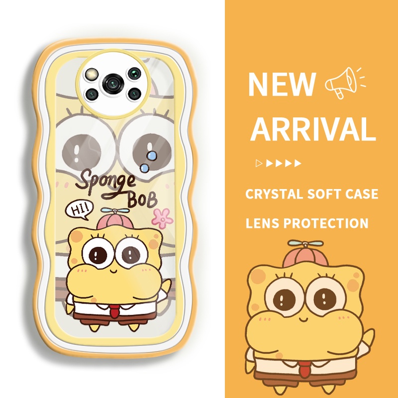 JVIRAG Case Untuk For Poco X3 X3 Pro X3 NFC For Poco M3 M5 Casing  Cute SpongeBob SquarePants Transp