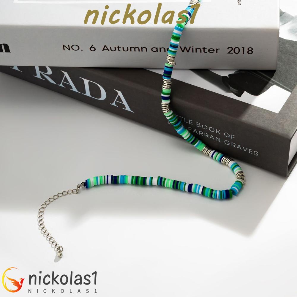 Nickolas1 Manik Kalung Kepribadian Sederhana Hip Hop Warna-Warni Gaya Korea Kalung Perempuan Sweater Rantai Wanita Klavikula Rantai Jahitan Tembikar Lembut Kalung