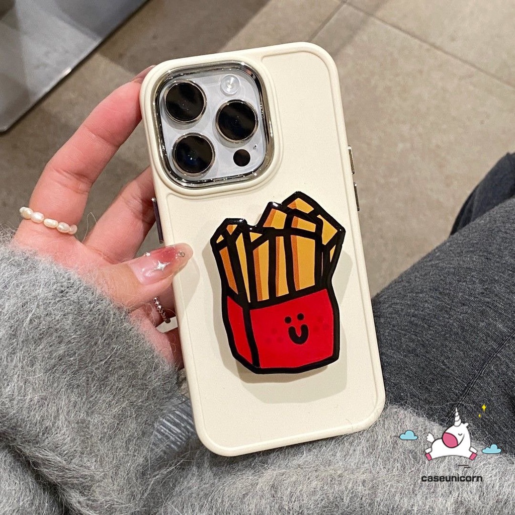 IPHONE Kompatibel Untuk Iphone7 8 Plus XR 11 13 14 12 Pro MAX X XS MAX Warna Solid Bingkai Lensa Logam Plating Sederhana Soft Cover Dengan Kartun Lucu Puppy Bear Fries Pisang Aksesoris Bracket