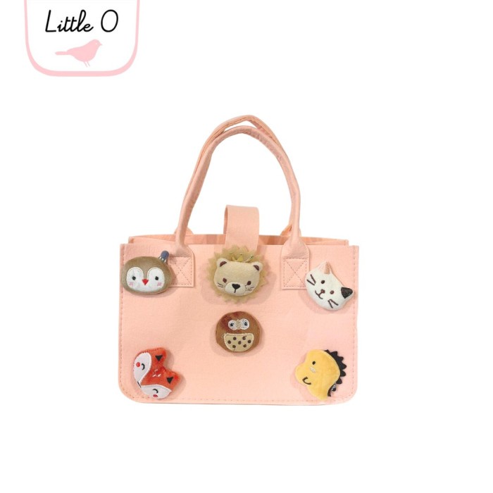 

3D Goodie Bag Kantong Ultah Anak Bahan Flanel Birthday Party - GB Pink Animal