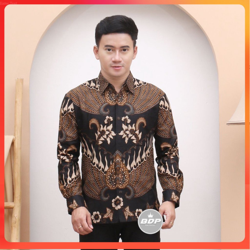 Kemeja Batik Pria Lengan Panjang motif KERATONAN Kode 002 Size M L XL XXL Reguler[GB]