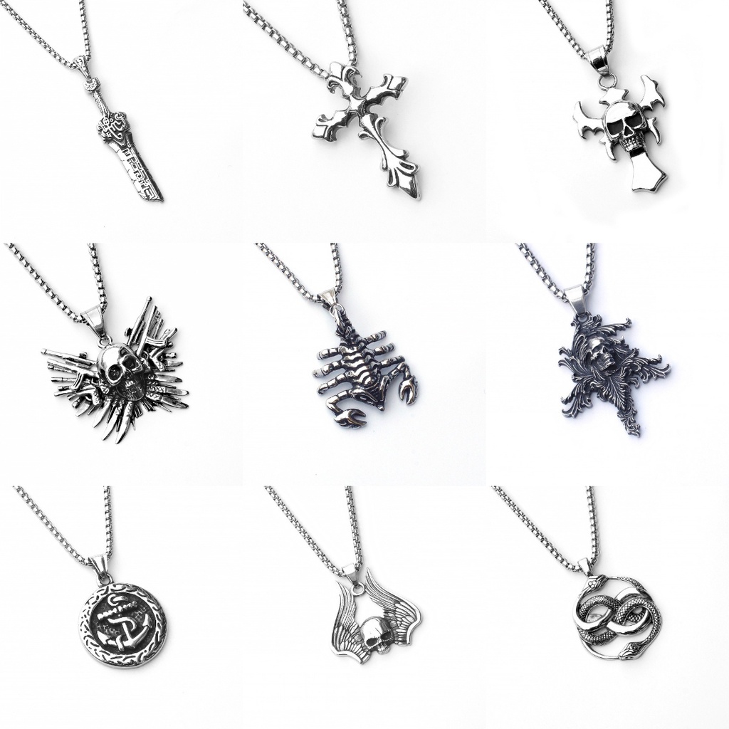 Kalung Pria Liontin Salib Tengkorak Scorpion Anchor Double Snake,  kalung Alloy，kalung untuk pria，kalung pria anime