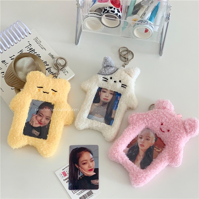Plush Card Holder INS Lucu Kartun Kampus Penyimpanan Kartu Makan Aidou Kartu Kecil Pajangan Foto Polaroid Tas Liontin