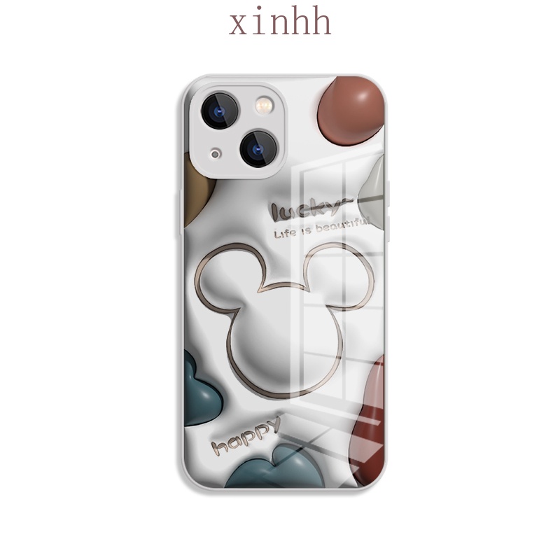 IPHONE Casing Kaca Datar 3D Cocok Untuk Iphone14 13 12 11 Pro Max Cat Metalik Motif Kartun Mickey Casing Pelindung