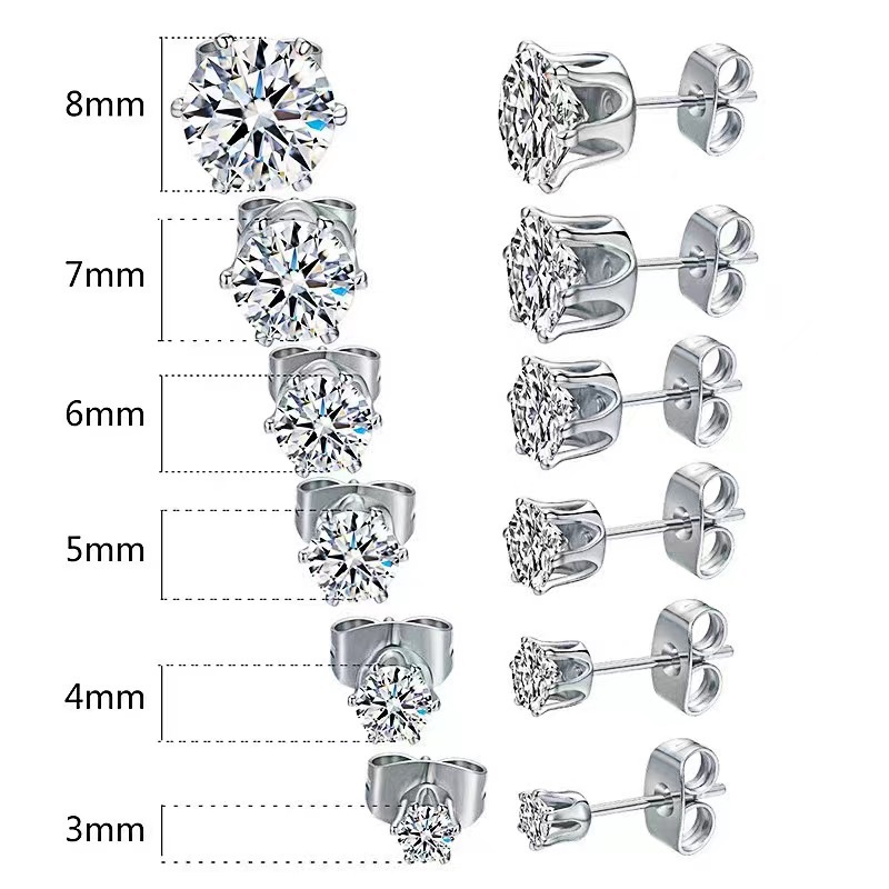 3/4 /5 /6 /7 /8mm 12buah set Anting, Enam Cakar Zirkon Anting, Temperamen Indah, Anting Serbaguna Untuk Pria Dan Wanita