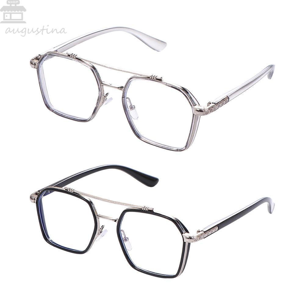 Agustinina Anti-Cahaya Biru Kacamata Wanita Vintage Oversize Bingkai Square Double Bridges Fashion Blocking Glasses