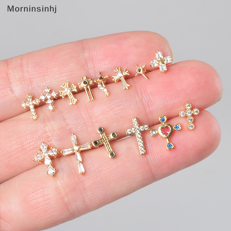 Mornin 1pcs Cross Zirkon Anting Telinga Tulang Kuku Untuk Wanita Tulang Rawan Anting Spiral Stud Earring Tubuh Perhiasan Hadiah id