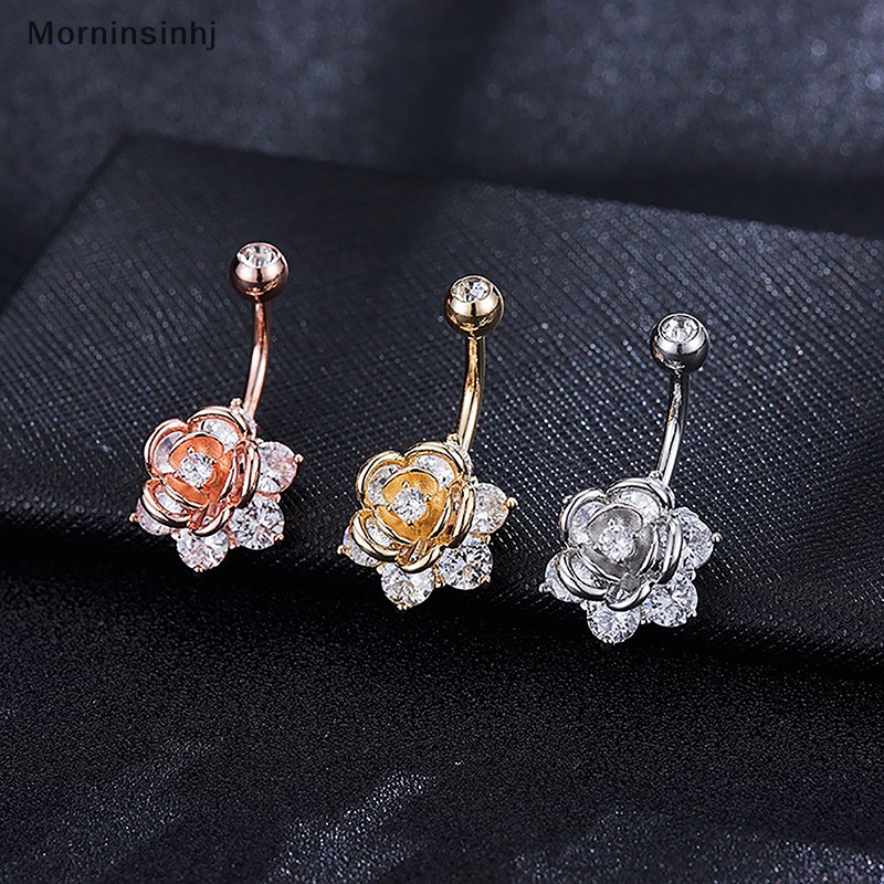 Mornin Stainless Steel Belly Button Ring Bunga Kristal Pusar Pusar Pusar Cincin Perhiasan Tubuh Untuk Wanita Pantai Belly Navel Rings id