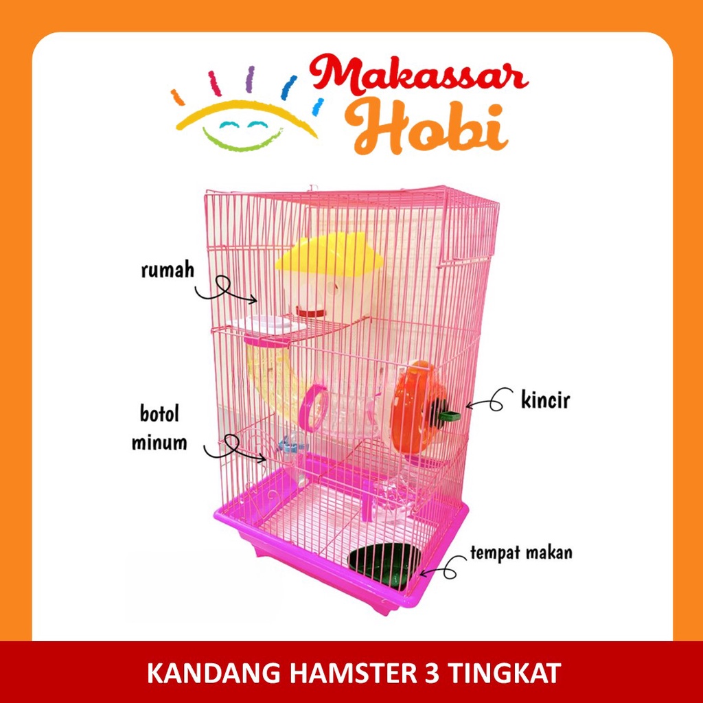 Kandang Hamster 3 Tingkat Lantai Rumah Terowongan Kincir Tempat Makan