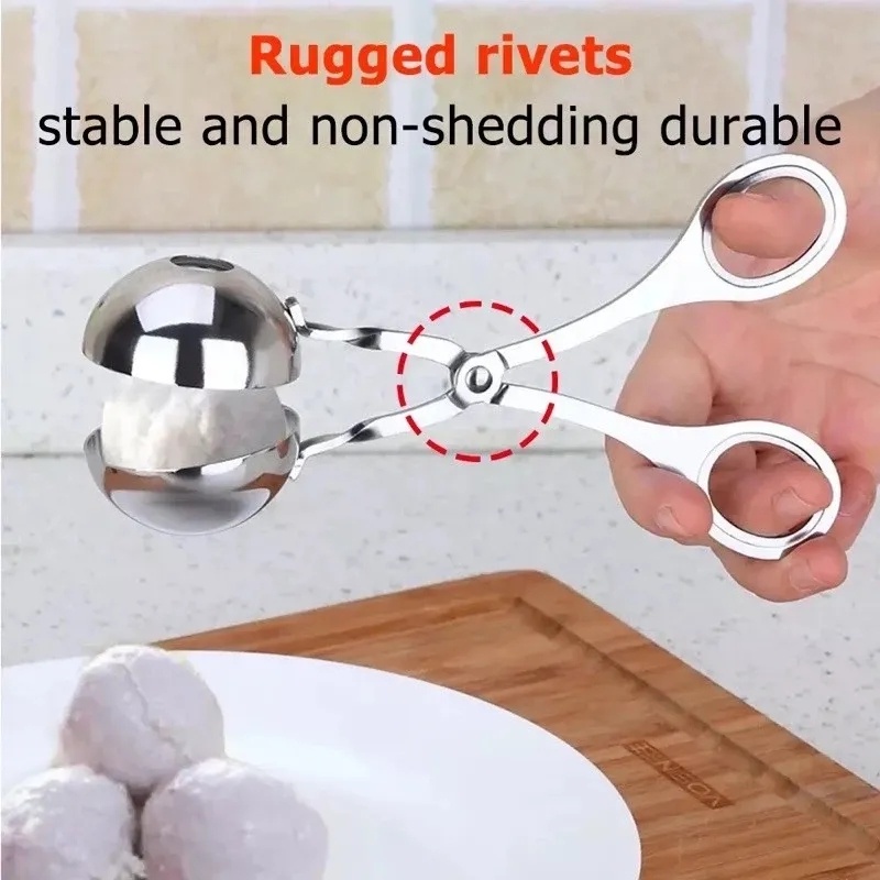 Alat Klip Pembuat Bola Buah Bakso Anti Lengket/Klip Cetakan Kroket Bola Es Krim Nasi/Sendok Pembuat Bakso Stainless Steel Multifungsi/Gadget Dapur Rumah Tangga DIY