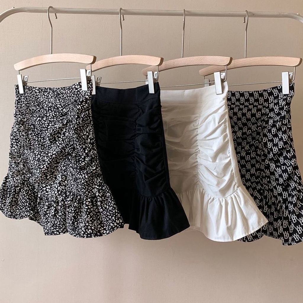 motif macan tutul rok buntut ikan bunga rusak rok pinggul baru rok pendek A-line