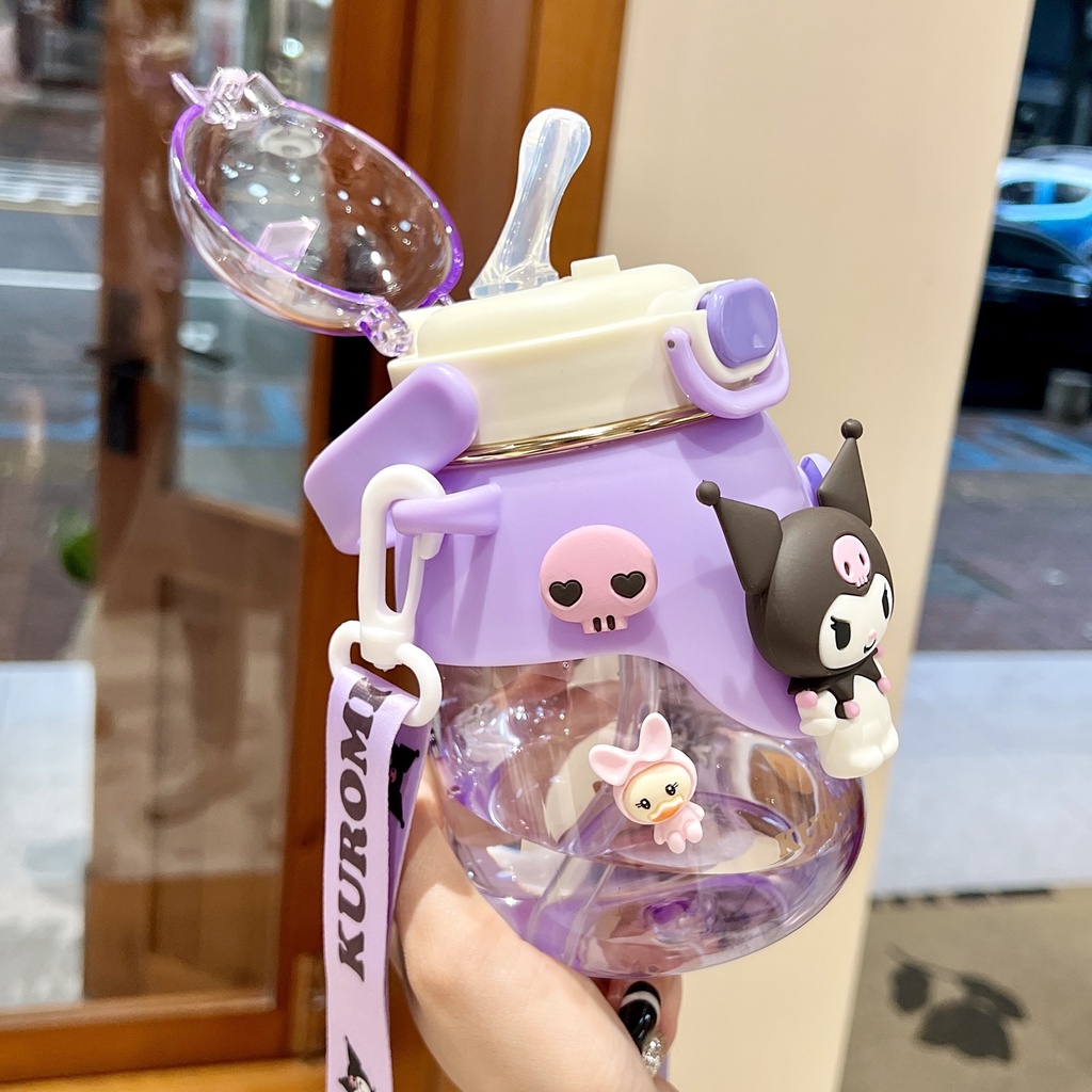 Sanrio Kuromi Cangkir Air Anak Perempuan Cantik Tinggi Lucu Straw Cup Botol Air Khusus Pergi Sekolah