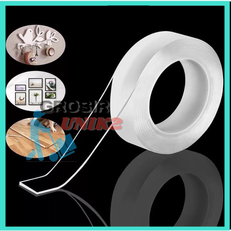 Double Tape Nano Magic isolasi Bening 1 Meter 3M impor Roll Dobel Solatip Selotip Panjang 1M GROSIR UNIK