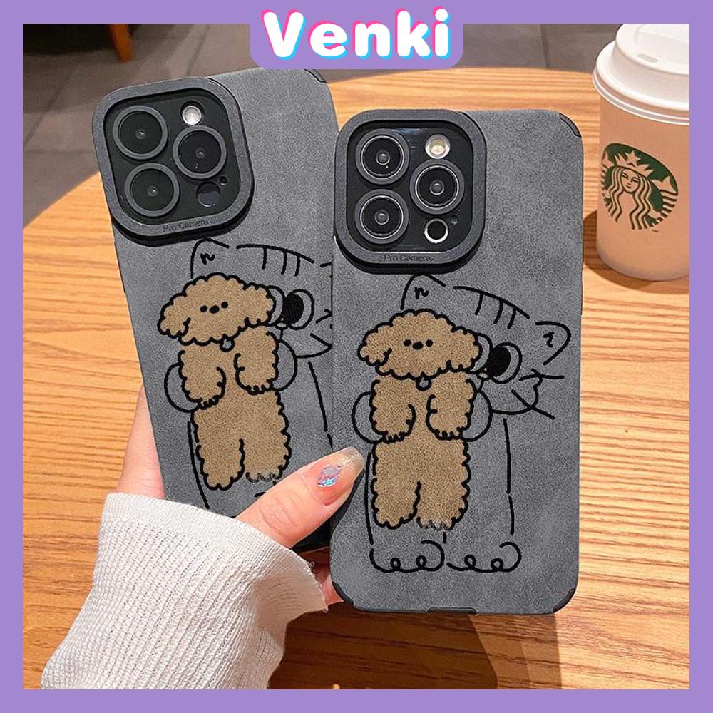 VENKI - Untuk iPhone 11 Case Leather Pupil Suede Case Soft Shockproof Phone Case Camera Simple Cute Cat Bear Kompatibel dengan iPhone 14 13 Pro max 12 Pro max xr xs 7Plus 8Plus