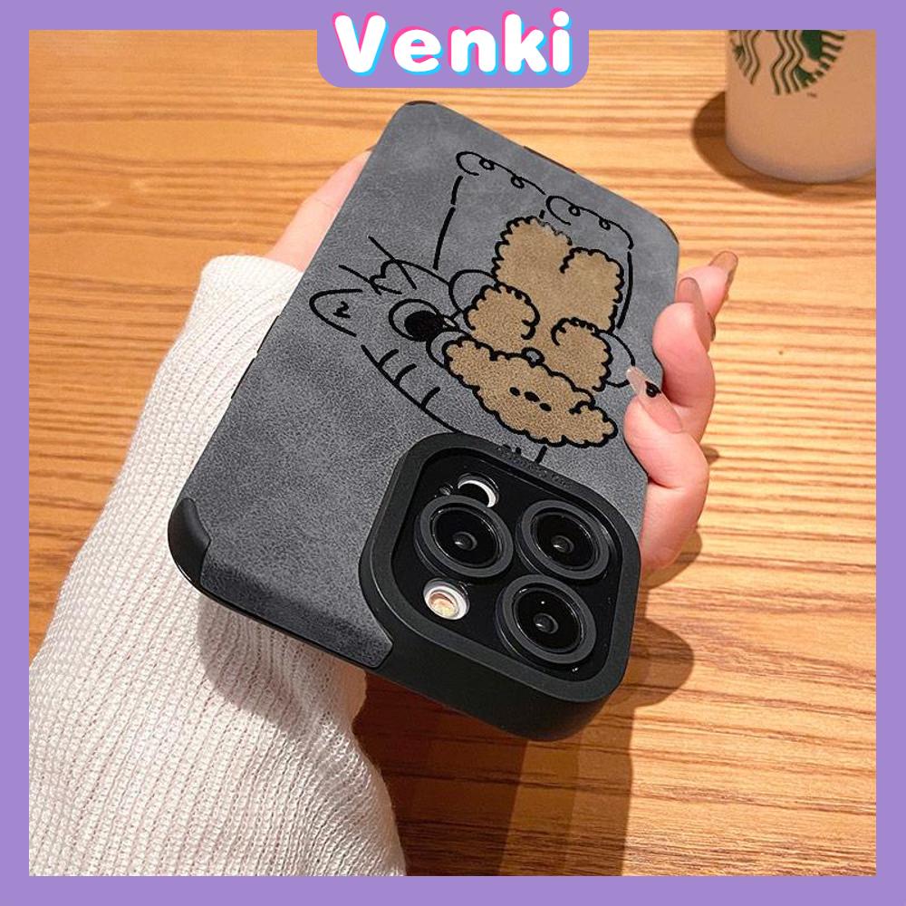 VENKI - Untuk iPhone 11 Case Leather Pupil Suede Case Soft Shockproof Phone Case Camera Simple Cute Cat Bear Kompatibel dengan iPhone 14 13 Pro max 12 Pro max xr xs 7Plus 8Plus